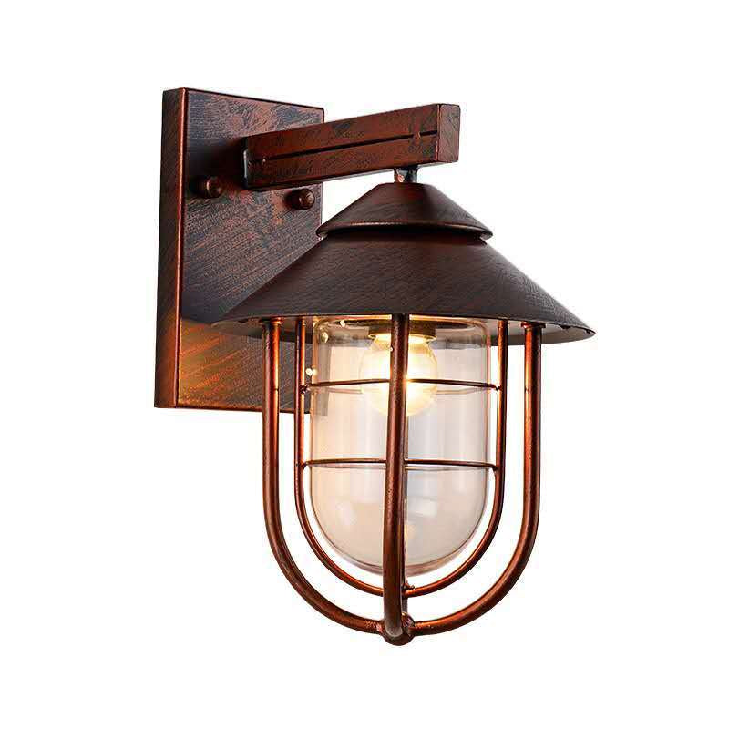 Lantern-Like Balcony Wall Sconce Warehouse Metal 1 Head Weathered Copper/Black Wall Lighting Fixture with Oval Clear Glass Shade Clearhalo 'Art deco wall lights' 'Cast Iron' 'Glass' 'Industrial wall lights' 'Industrial' 'Middle century wall lights' 'Modern' 'Rustic wall lights' 'Tiffany' 'Traditional wall lights' 'Wall Lamps & Sconces' 'Wall Lights' Lighting' 1637462