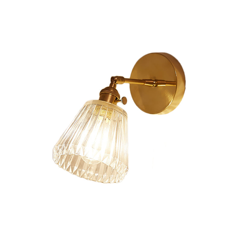 1 Light Tapered Sconce Light Fixture Industrial Brown Clear Textured Glass Wall Lamp Clearhalo 'Art deco wall lights' 'Cast Iron' 'Glass' 'Industrial wall lights' 'Industrial' 'Middle century wall lights' 'Modern' 'Rustic wall lights' 'Tiffany' 'Traditional wall lights' 'Wall Lamps & Sconces' 'Wall Lights' Lighting' 163750