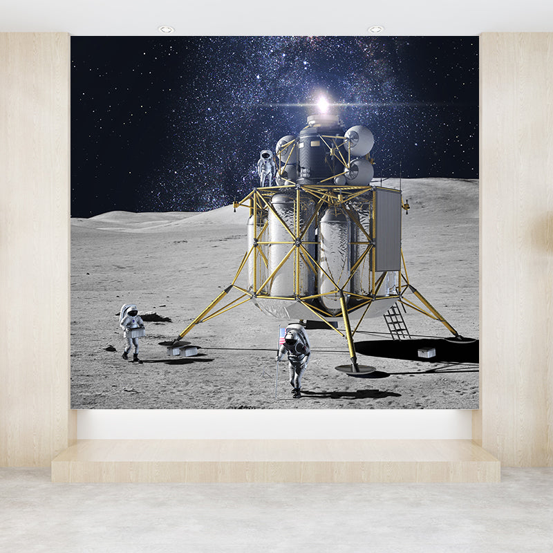 Astronaut and Earth View Mural Wallpaper Fictional Non-Woven Cloth Wall Covering Grey Clearhalo 'Wall Decor' 'Wall Mural' 1637543