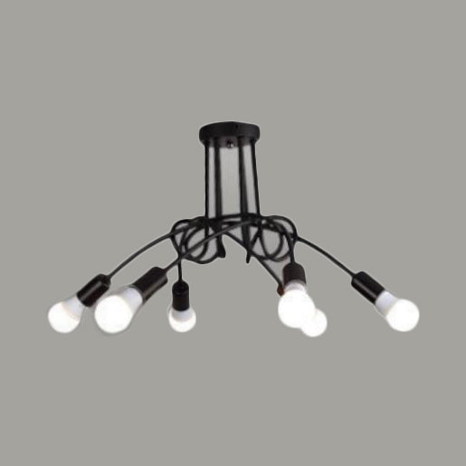 3/5-Head Ceiling Flush Mount with Twist Arm Metal Retro Stylish Kitchen Semi Flush Mount Lighting in Black/White 6 Black Clearhalo 'Ceiling Lights' 'Close To Ceiling Lights' 'Close to ceiling' 'Semi-flushmount' Lighting' 16382