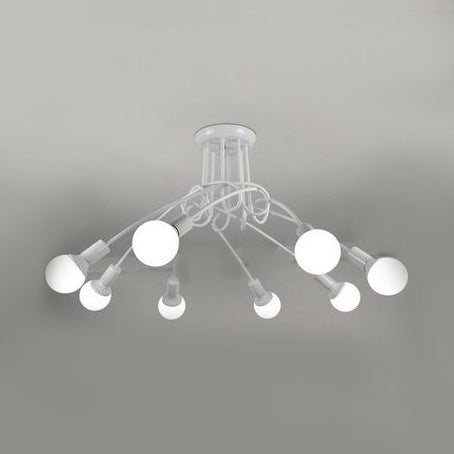 3/5-Head Ceiling Flush Mount with Twist Arm Metal Retro Stylish Kitchen Semi Flush Mount Lighting in Black/White 8 White Clearhalo 'Ceiling Lights' 'Close To Ceiling Lights' 'Close to ceiling' 'Semi-flushmount' Lighting' 16383