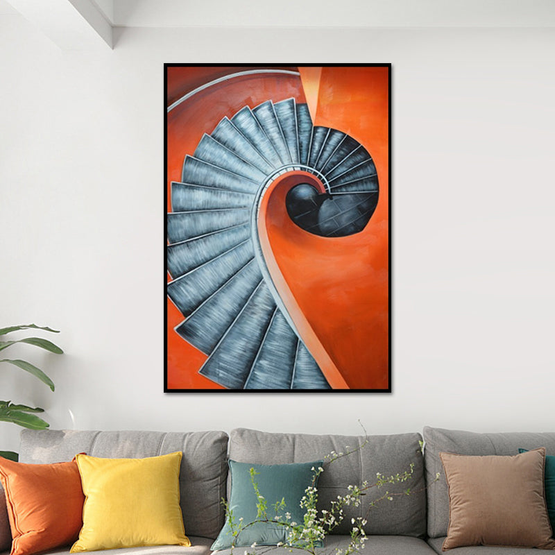 Orange Spiral Staircase Canvas Architecture Decoración de pared de superficie texturizada nórdica