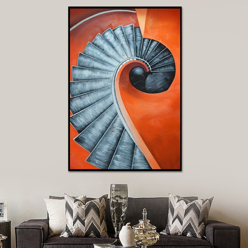 Orange Spiral Staircase Canvas Architecture Decoración de pared de superficie texturizada nórdica