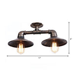 Saucer Wrought Iron Semi Flush Light Industrial Stylish 2 Lights Living Room Ceiling Mount Light in Bronze/Aged Silver Clearhalo 'Ceiling Lights' 'Close To Ceiling Lights' 'Close to ceiling' 'Semi-flushmount' Lighting' 163841