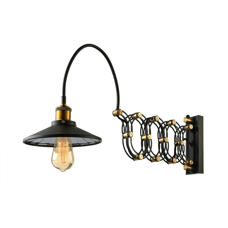 Vintage Stylish Saucer Wall Lighting 1 Head Metal Wall Mount Light with Extendable Arm in Black Clearhalo 'Art deco wall lights' 'Cast Iron' 'Glass' 'Industrial wall lights' 'Industrial' 'Middle century wall lights' 'Modern' 'Rustic wall lights' 'Tiffany' 'Traditional wall lights' 'Wall Lamps & Sconces' 'Wall Lights' Lighting' 163846