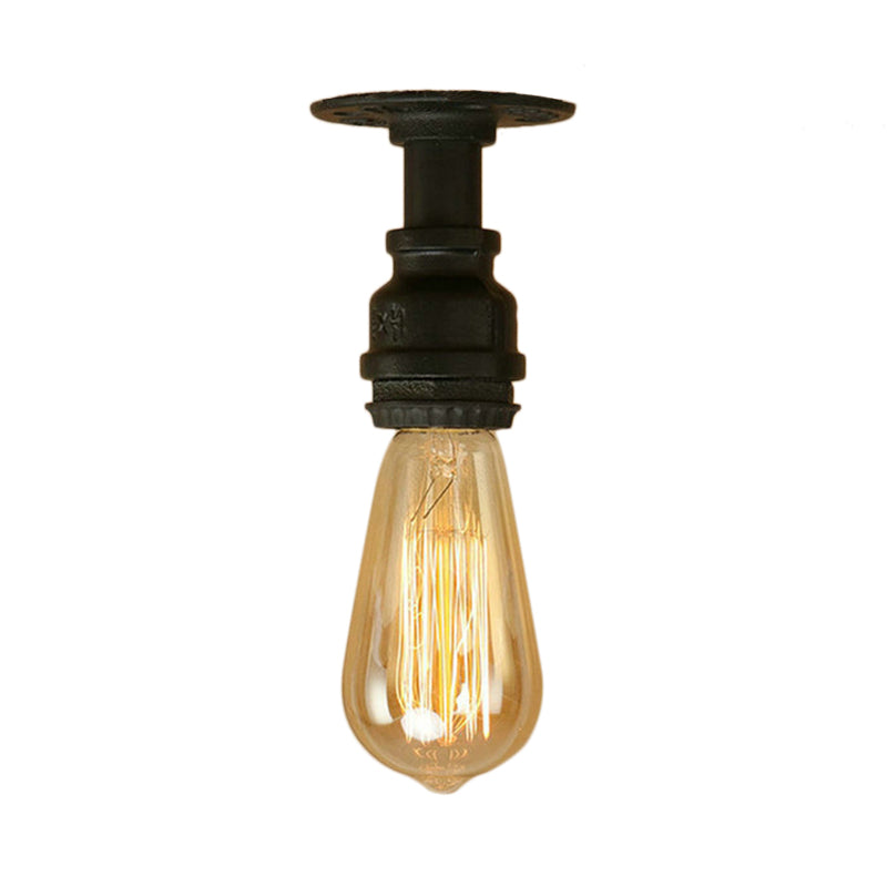 1 Bulb Piping Semi Flush Light with Bare Bulb Industrial Black Metallic Mini Semi Flush Light for Corridor Clearhalo 'Ceiling Lights' 'Close To Ceiling Lights' 'Close to ceiling' 'Semi-flushmount' Lighting' 163855