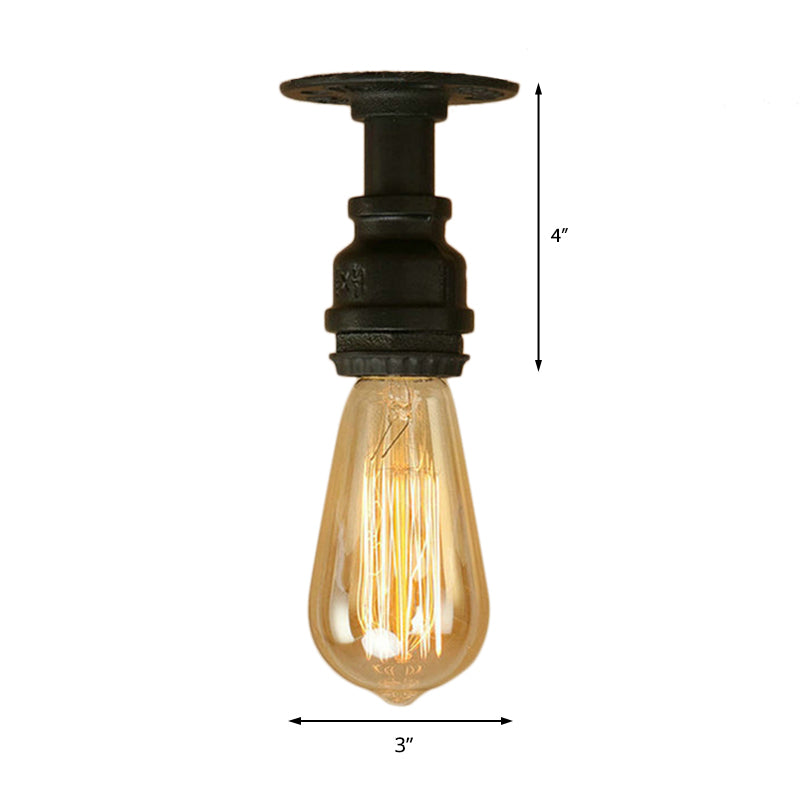 1 Bulb Piping Semi Flush Light with Bare Bulb Industrial Black Metallic Mini Semi Flush Light for Corridor Clearhalo 'Ceiling Lights' 'Close To Ceiling Lights' 'Close to ceiling' 'Semi-flushmount' Lighting' 163856