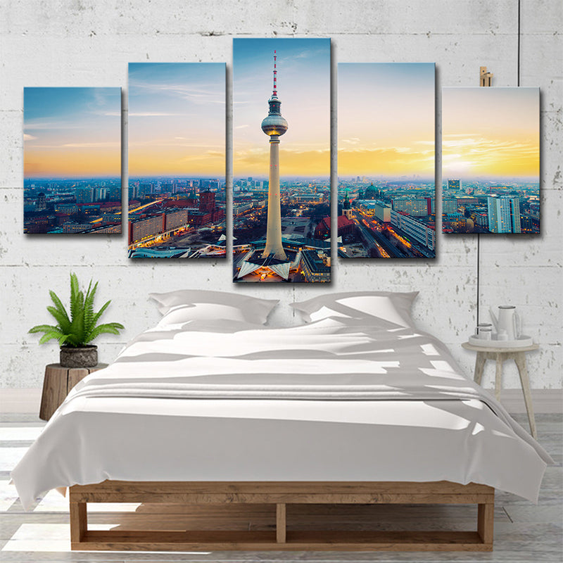 Gelbes Sonnenuntergang Cityscape Canvas Art Berlin TV Tower Global inspiriertes mehrteiliges Wanddekoration