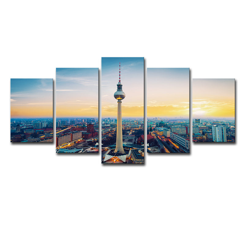 Yellow Sundown Cityscape Canvas Art Berlin TV Tower Global Inspired Multi-Piece Wall Decor