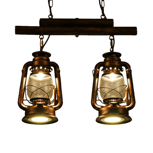 Bronze/Copper Lantern Island Light Fixture Coastal Clear Glass 2-Bulb Kitchen Hanging Lamp Clearhalo 'Ceiling Lights' 'Glass shade' 'Glass' 'Island Lights' 'Pendant Lights' Lighting' 163863