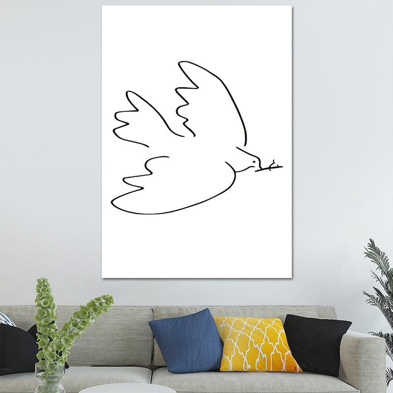 Toile décor mural blanc Dessins de charbon de style scandinave peinture d'oiseau volant