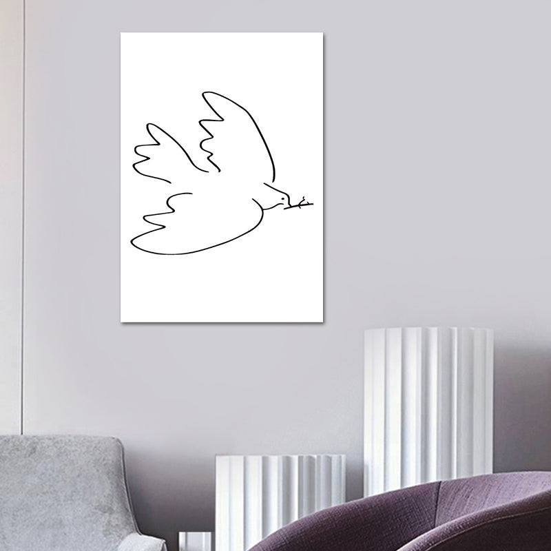 Canvas witte wanddecor Scandinavische stijl houtskooltekeningen vliegende vogels schilderen