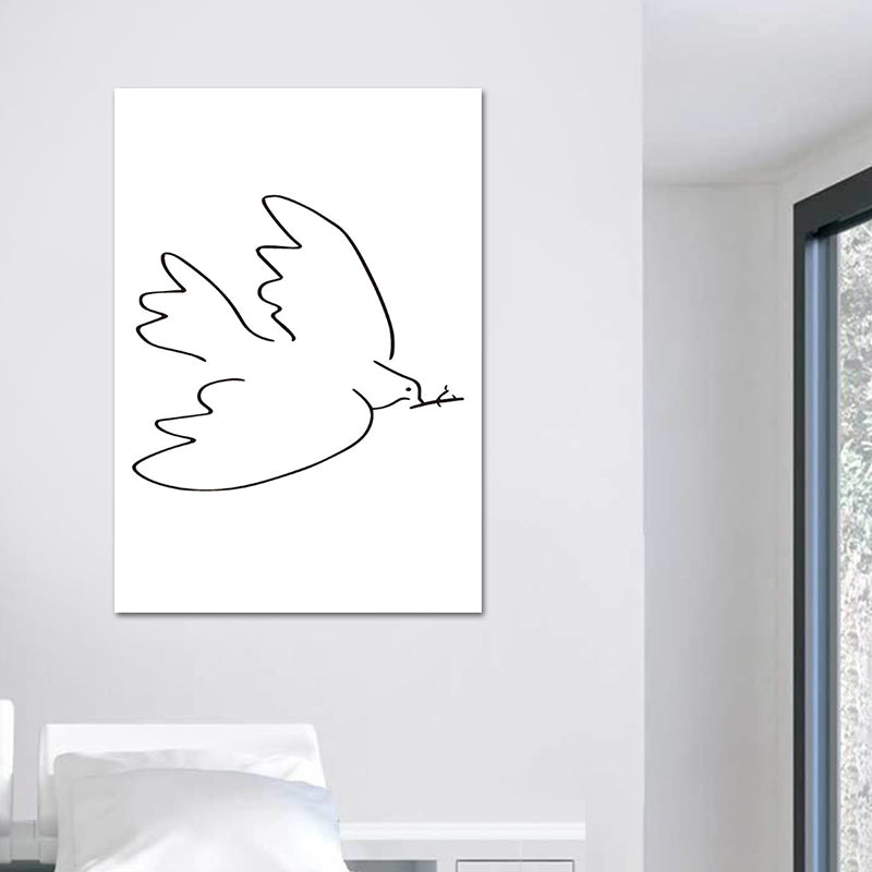 Canvas White Wall Decor Scandinavian Style Charcoal Drawings Flying Bird Painting