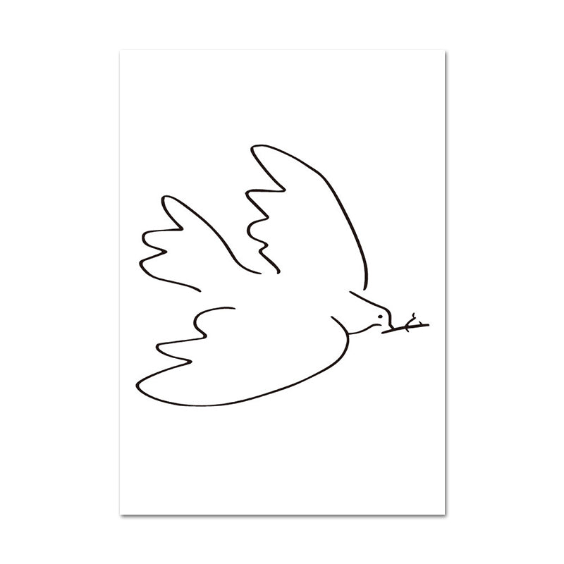 Canvas White Wall Decor Scandinavian Style Charcoal Drawings Flying Bird Painting