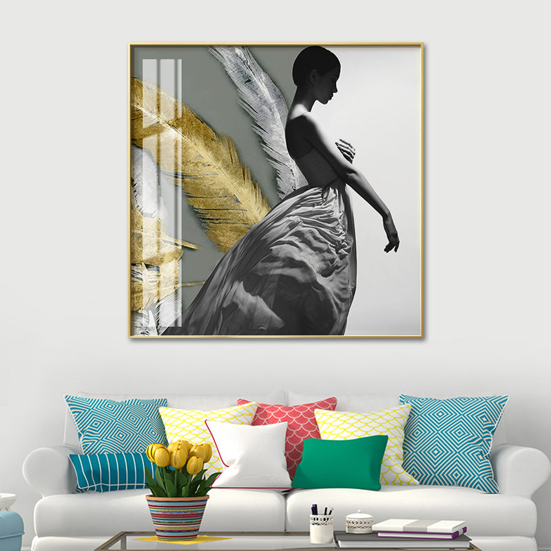 Vrouw figuur canvas moderne stijl gestructureerde meisjes slaapkamer muur kunst print in donkere kleur