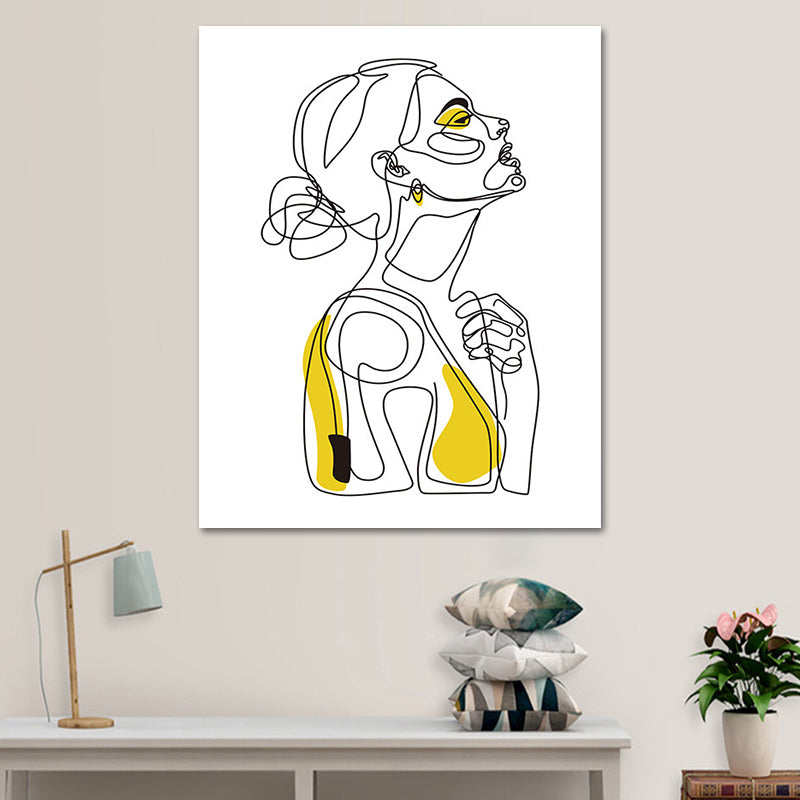 Yellow Girl's Profile Portraiture Canvas Textured Wall Art Print for Boys Bedroom