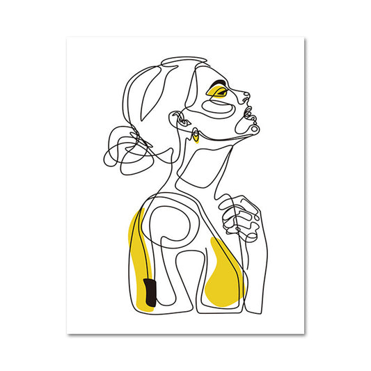 Profielportretten van geel meisje canvas gestructureerde muurkunst print voor jongens slaapkamer