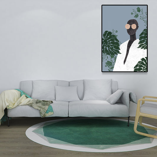 Model and Leaf Wall Art Nordic Textured Canvas Print in Pastel Color for Living Room - Clearhalo - 'Arts' - 'Canvas Art' - 1638851