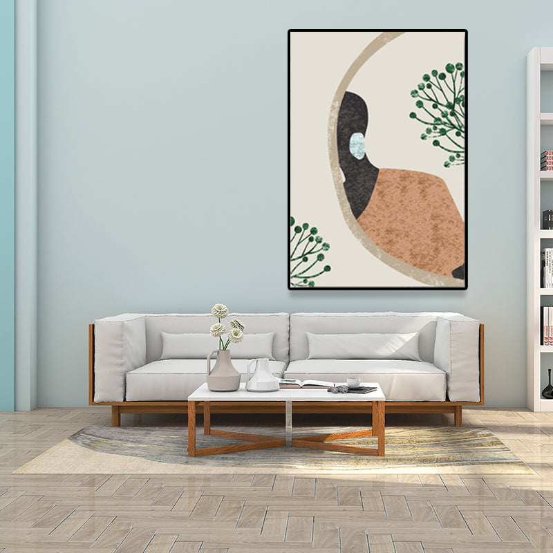 Model and Leaf Wall Art Nordic Textured Canvas Print in Pastel Color for Living Room - Brown - Clearhalo - 'Arts' - 'Canvas Art' - 1638857