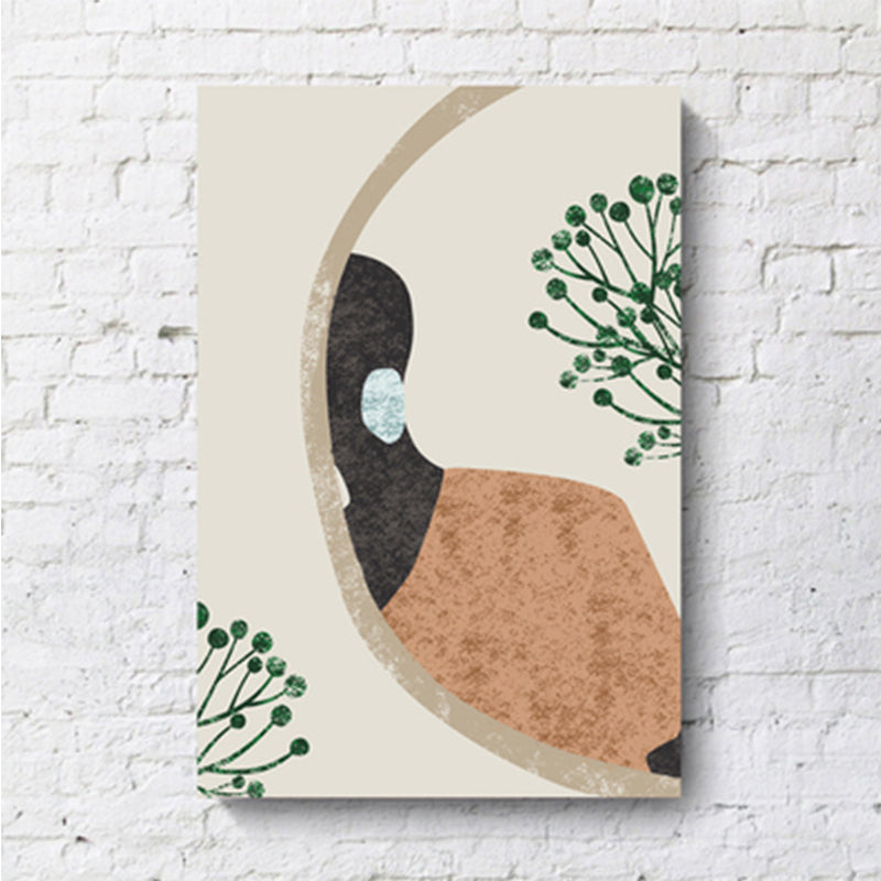 Model and Leaf Wall Art Nordic Textured Canvas Print in Pastel Color for Living Room - Clearhalo - 'Arts' - 'Canvas Art' - 1638858