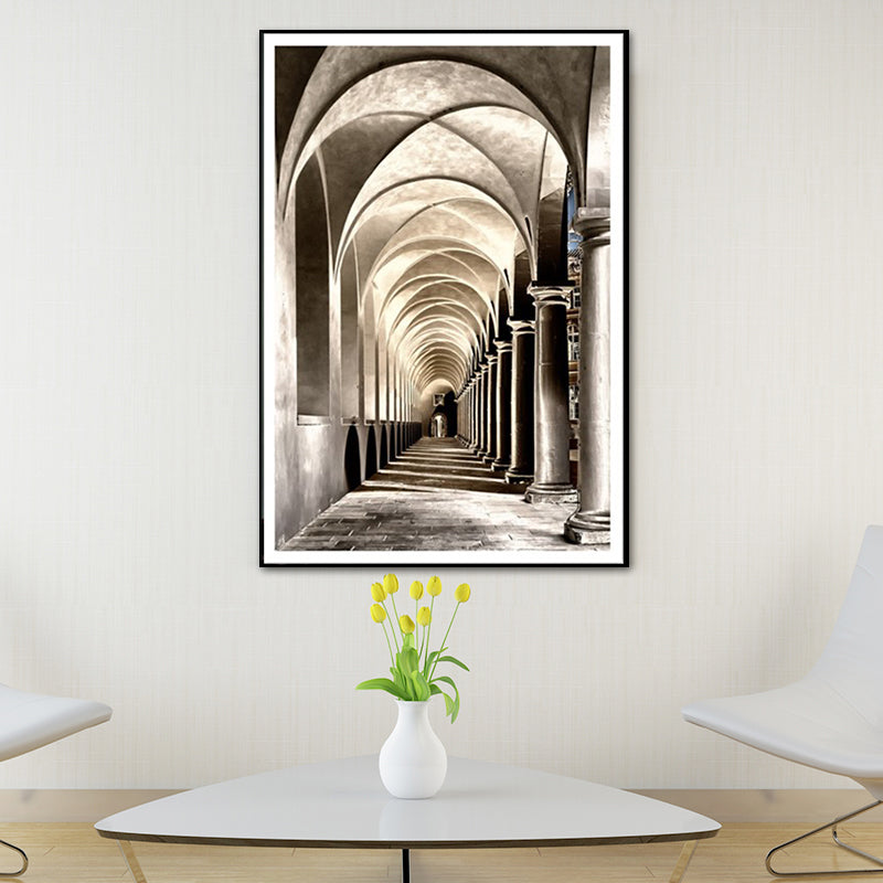 Fortress Arched Way Canvas Print Textured Contemporary Corridor Wall Art in Grey Clearhalo 'Art Gallery' 'Canvas Art' 'Contemporary Art Gallery' 'Modern' Arts' 1638922