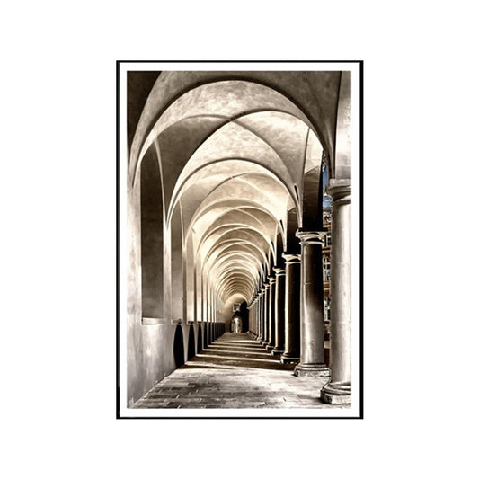 Fortress Arched Way Canvas Print Textured Contemporary Corridor Wall Art in Grey Clearhalo 'Art Gallery' 'Canvas Art' 'Contemporary Art Gallery' 'Modern' Arts' 1638923