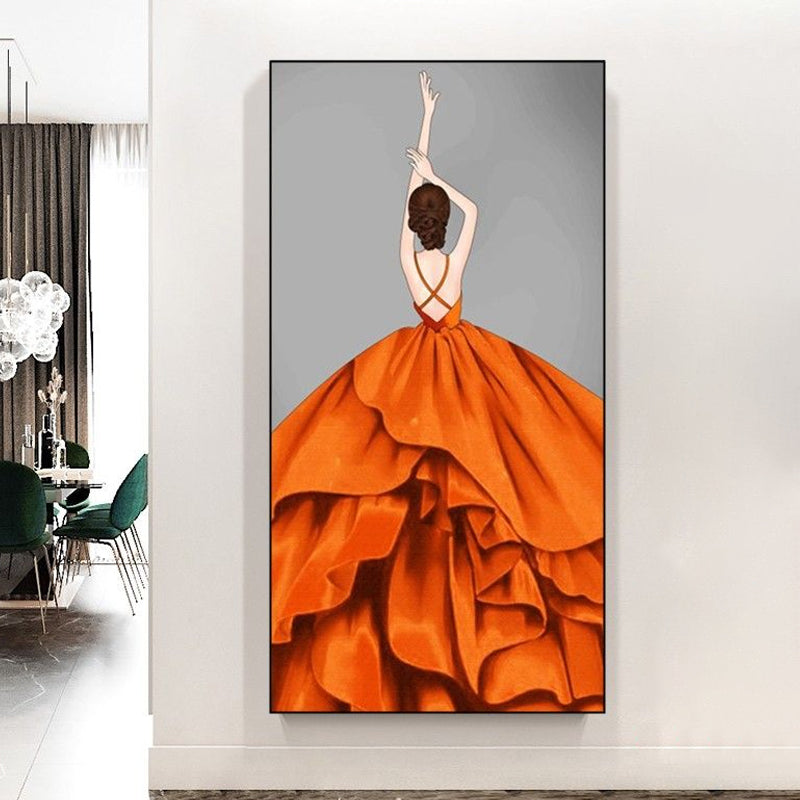 Gele ballerina canvas muur kunst textureerde Noordse stijl meisjes slaapkamer muurdecoratie