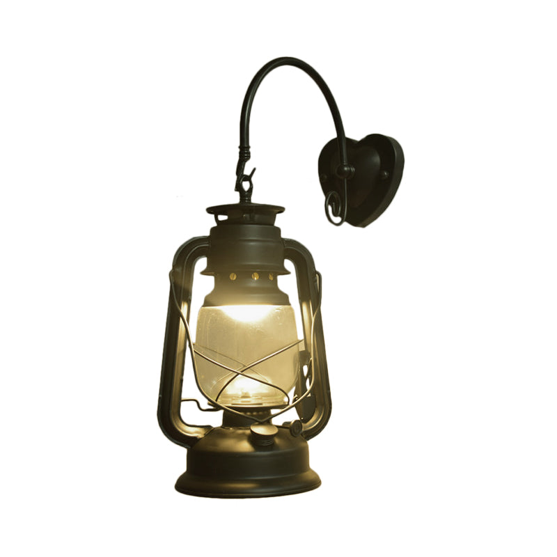 Coastal Lantern Wall Lighting Fixture 1 Bulb Clear Glass Sconce Light in Black/Bronze/Copper for Corridor Clearhalo 'Art deco wall lights' 'Cast Iron' 'Glass' 'Industrial wall lights' 'Industrial' 'Middle century wall lights' 'Modern' 'Rustic wall lights' 'Tiffany' 'Traditional wall lights' 'Wall Lamps & Sconces' 'Wall Lights' Lighting' 163896