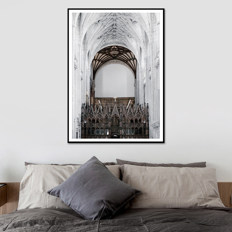 Church Arch Hallway Wall Art Decor Contemporary Textured Wrapped Canvas in White Clearhalo 'Art Gallery' 'Canvas Art' 'Contemporary Art Gallery' 'Modern' Arts' 1638963