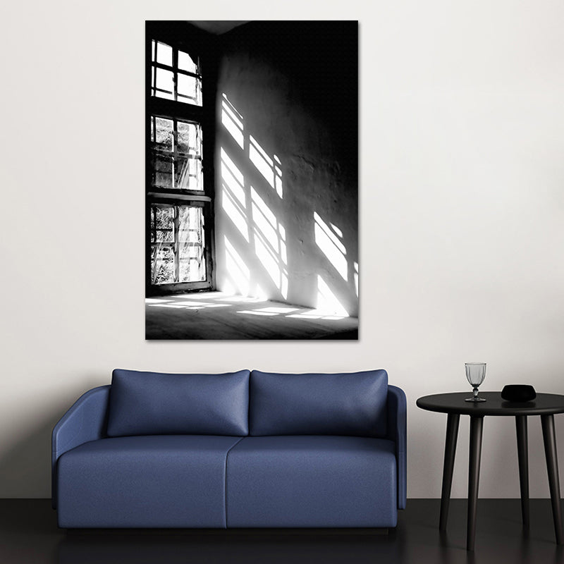 Fenster Sonnenlicht Leinwand Druck Vintage Textured Wall Art Print in Schwarz für Schlafzimmer