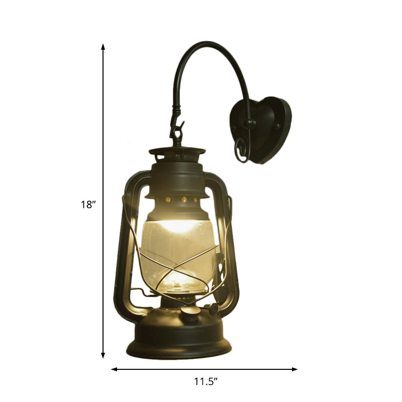 Coastal Lantern Wall Lighting Fixture 1 Bulb Clear Glass Sconce Light in Black/Bronze/Copper for Corridor Clearhalo 'Art deco wall lights' 'Cast Iron' 'Glass' 'Industrial wall lights' 'Industrial' 'Middle century wall lights' 'Modern' 'Rustic wall lights' 'Tiffany' 'Traditional wall lights' 'Wall Lamps & Sconces' 'Wall Lights' Lighting' 163897