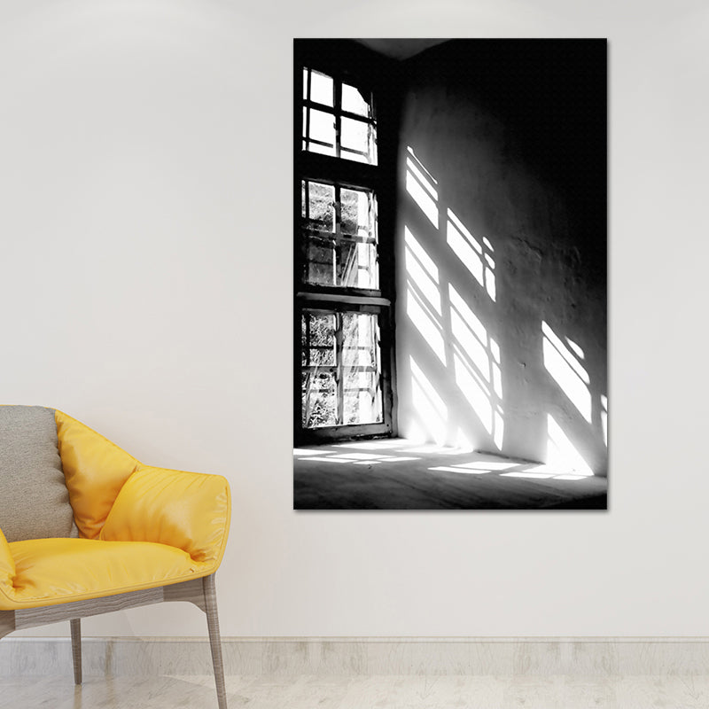 Window Sunlight Canvas Print Vintage Textured Wall Art Print in Black for Bedroom