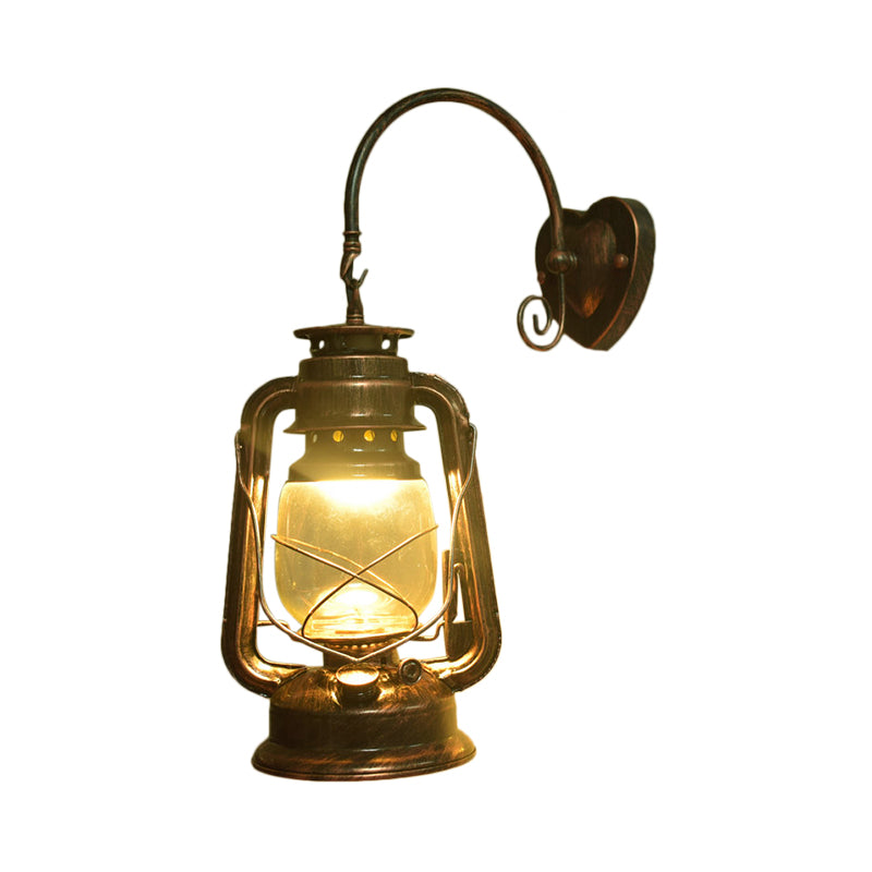 Coastal Lantern Wall Lighting Fixture 1 Bulb Clear Glass Sconce Light in Black/Bronze/Copper for Corridor Clearhalo 'Art deco wall lights' 'Cast Iron' 'Glass' 'Industrial wall lights' 'Industrial' 'Middle century wall lights' 'Modern' 'Rustic wall lights' 'Tiffany' 'Traditional wall lights' 'Wall Lamps & Sconces' 'Wall Lights' Lighting' 163901