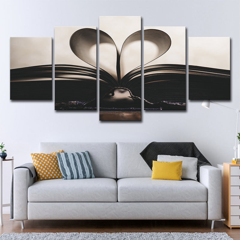 Black-White Unfold Book Wall Art Multi-Piece Minimalist Living Room Canvas Print Clearhalo 'Art Gallery' 'Canvas Art' 'Contemporary Art Gallery' 'Modern' Arts' 1639033