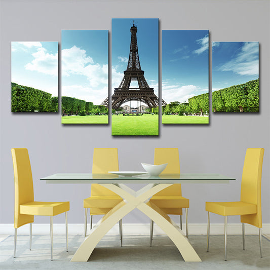 Canvas Multi-Piece Art Print Global Inspired Front View of Eiffel Tower and Grassland Wall Decor