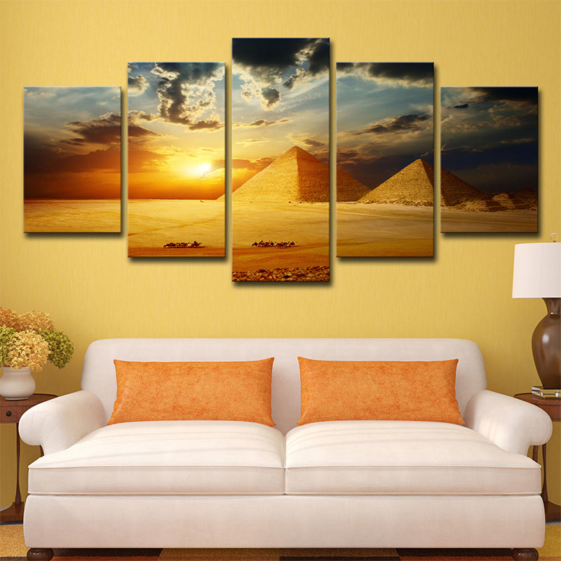 Gold Sunset Egipto Pyramids Canvas Landmark Inspirado de arte de pared de múltiples piezas Inspirado