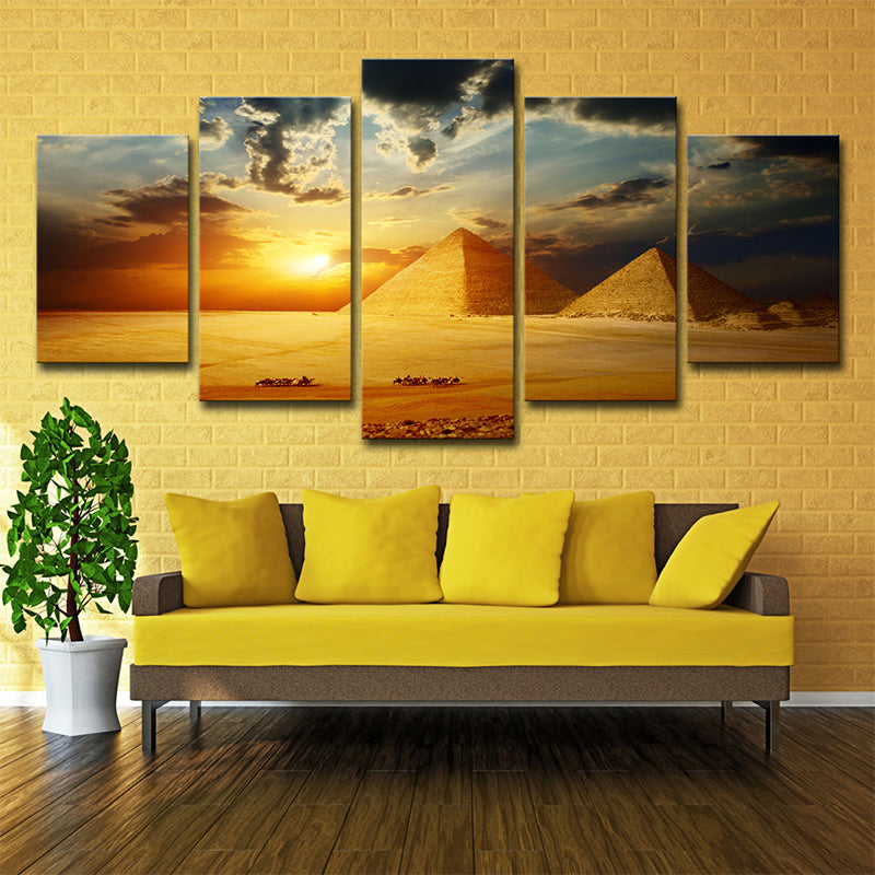 Gold Sunset Egypt Pyramides Canvas Landmark Global Inspired Multi-Piece Wall Art Print