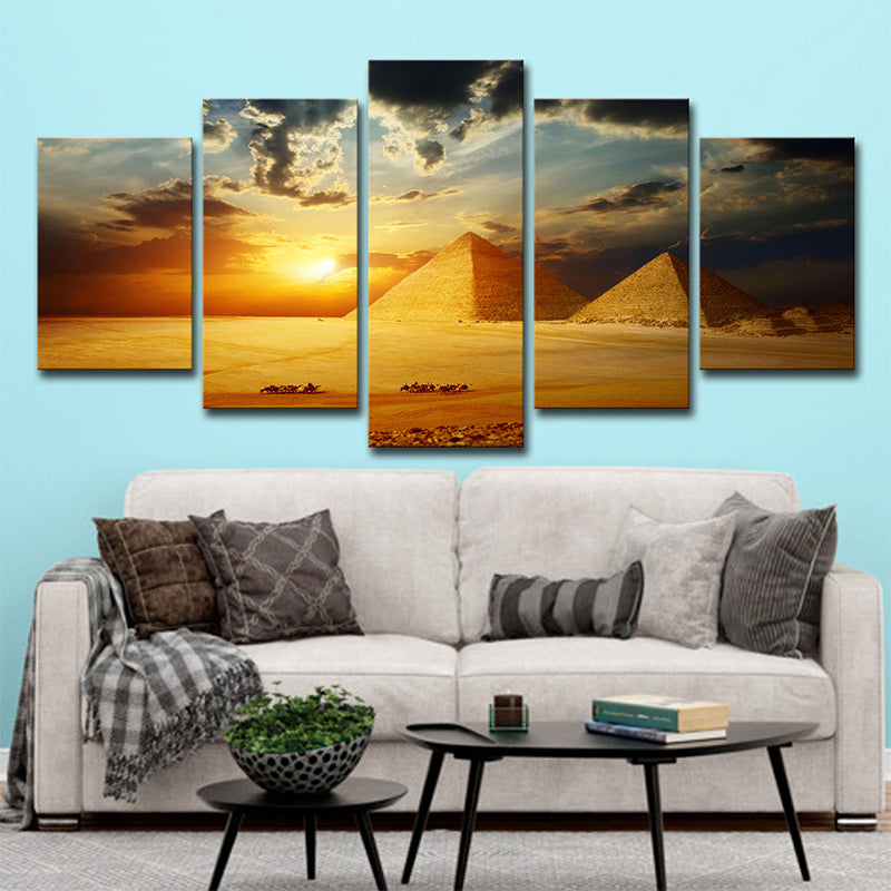 Gold Sunset Egipto Pyramids Canvas Landmark Inspirado de arte de pared de múltiples piezas Inspirado