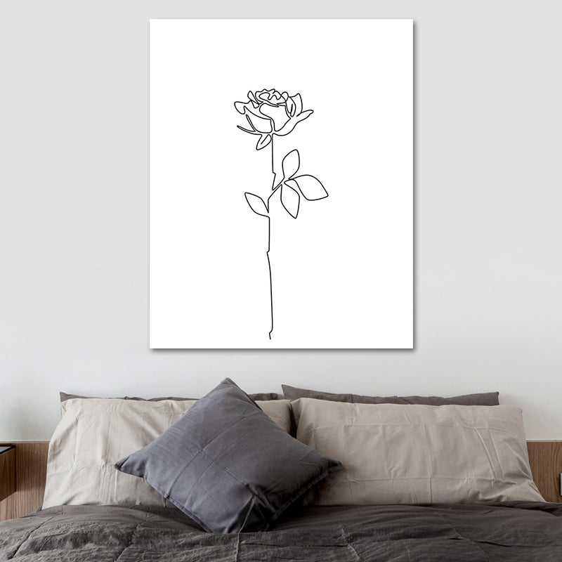 Pintura de flor de flores de estilo nórdico en una decoración de pared de textura blanca para comedor