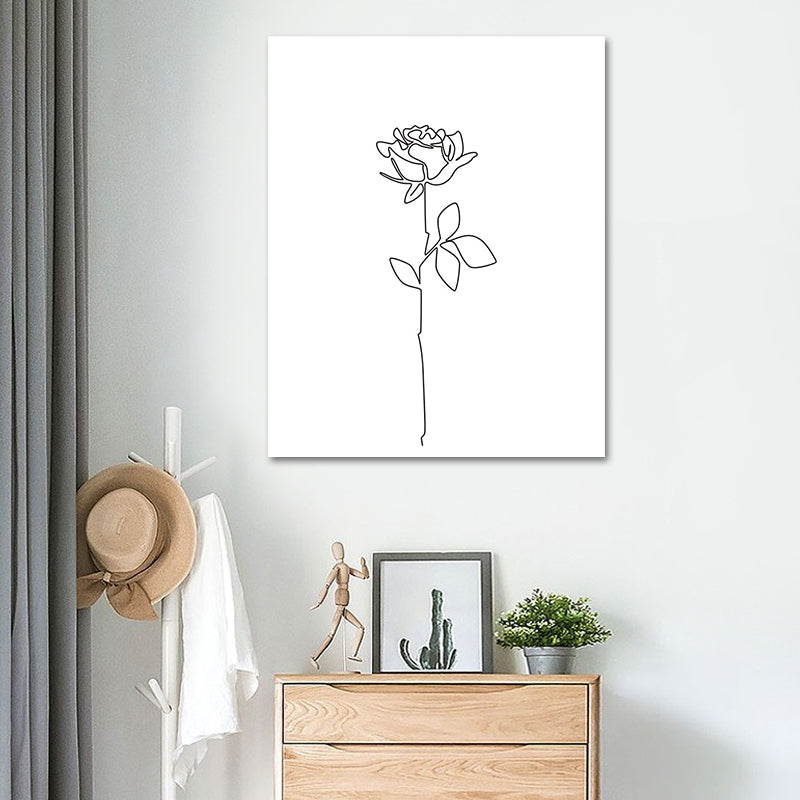 Pintura de flor de flores de estilo nórdico en una decoración de pared de textura blanca para comedor