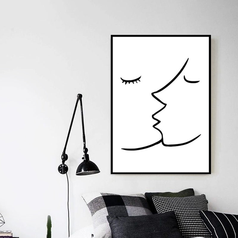 Textured Two Kissing Characters Painting Scandinavian Style Canvas Wall Art Print White Clearhalo 'Arts' 'Canvas Art' 1639394