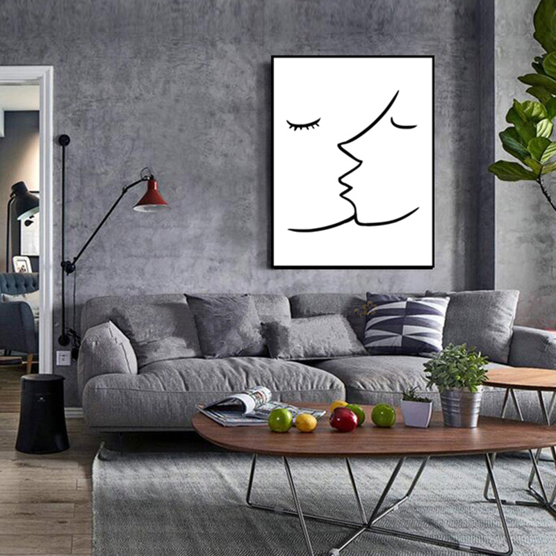 Textured Two Kissing Characters Painting Scandinavian Style Canvas Wall Art Print Clearhalo 'Arts' 'Canvas Art' 1639396