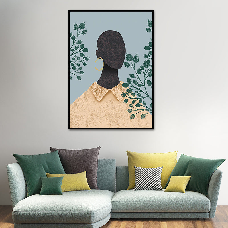 Fashion Model Wall Art Nordic Stylish Figure Portrait Canvas Print in Soft Color