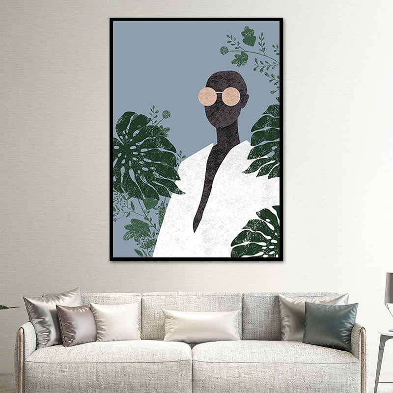 Fashion Model Wall Art Nordic Stylish Figure Portrait Canvas Print in Soft Color