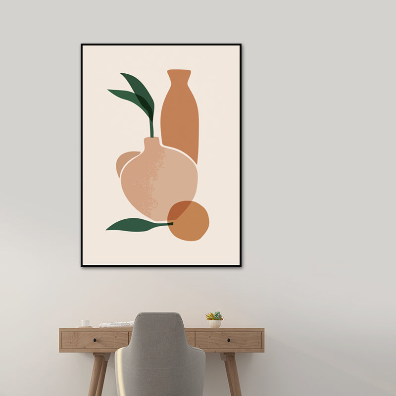 Illustratie stilleven pot canvas kunst voor woonkamer, oranje en wit, gestructureerd