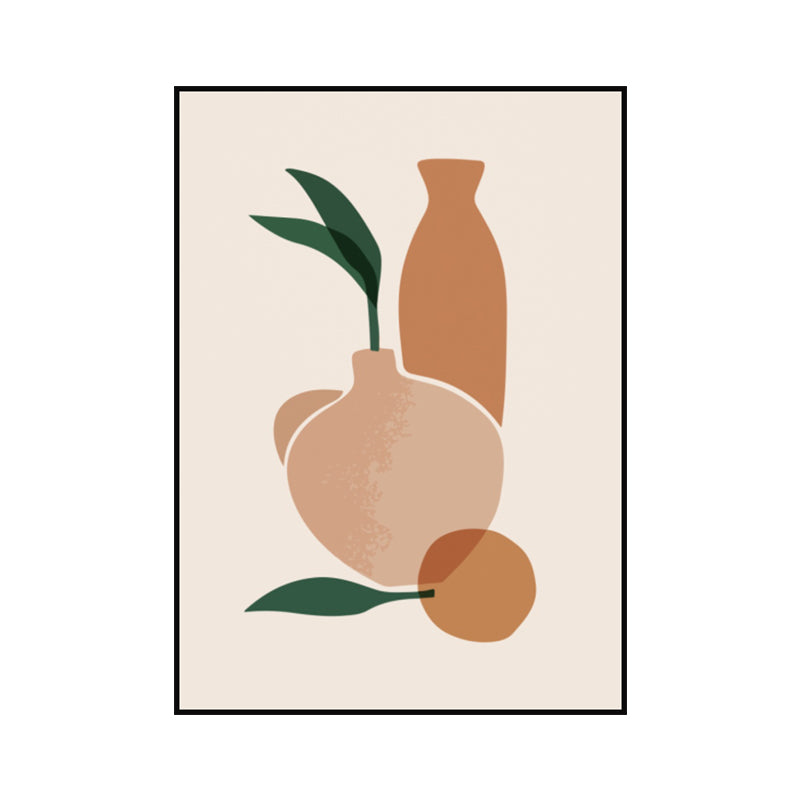 Illustrazione Still Life Pot tela arte per soggiorno, arancione e bianco, strutturato