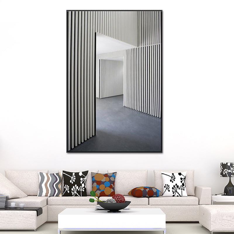 Grey Striped Architecture Canvas Textured Industrial Style Living Room Wall Art