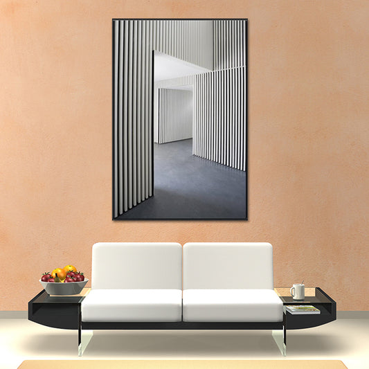 Grey Striped Architecture Canvas Textured Industrial Style Living Room Wall Art