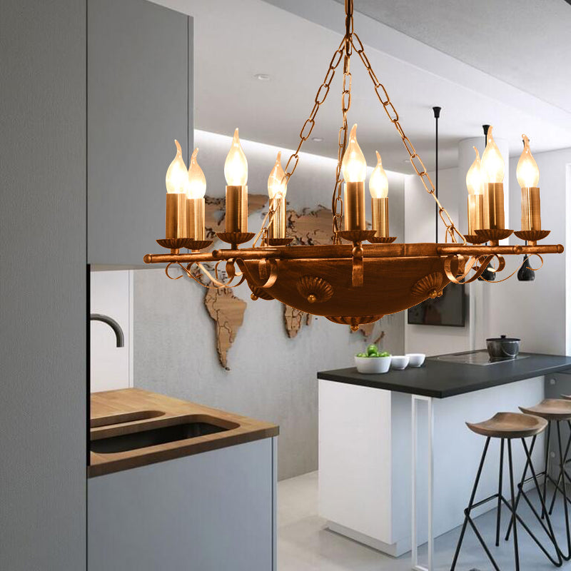 Candle Metal Chandeliers Antique Ceiling Pendant Fixture in Brass for Restaurant 9 Brass Clearhalo 'Ceiling Lights' 'Chandeliers' Lighting' options 163956_142da1ee-53b3-46a0-a94f-0440821f81c6