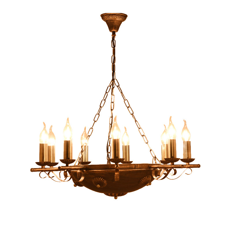 Candle Metal Chandeliers Antique Ceiling Pendant Fixture in Brass for Restaurant Clearhalo 'Ceiling Lights' 'Chandeliers' Lighting' options 163958